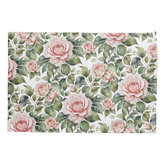 クラシックピンクローズ&セージ離れズ 枕カバー (裏面)