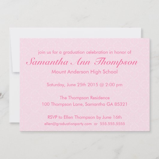 クラシックピンク卒業発表 – 招待状 (裏面)