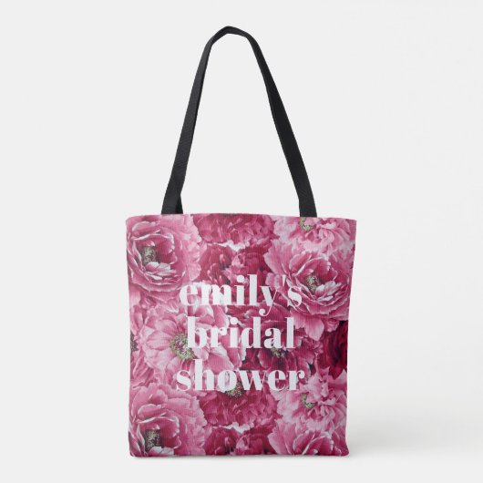 クラシックピンク牡丹クラスターカスタムブライダルシャワー トートバッグ (裏面)