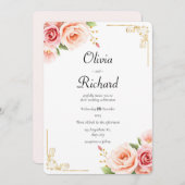 クラシックピンク牡丹結婚フローラ 招待状 (正面/裏面)