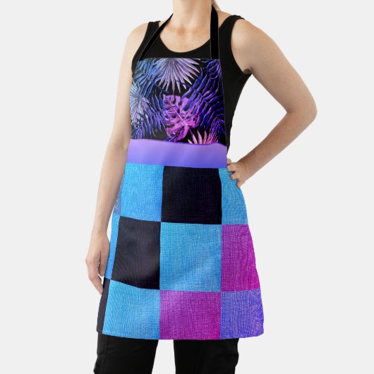 クラシックピンク紫市松模様に熱帯シダ エプロン (インサイチュ)