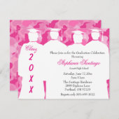 クラシックピンク迷彩柄エレガント卒業招待状 招待状 (正面/裏面)