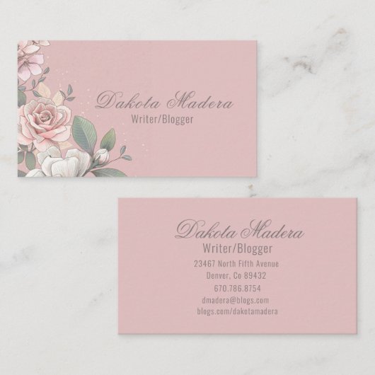 クラシックピンク&アイボリーバラフローラ 名刺 (正面/裏面)