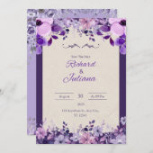 クラシックピンク&パープルフローラ結婚式招待状 招待状 (正面/裏面)
