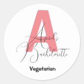 クラシックピンク、名前とイニシャルの花嫁 ラウンドシール (正面)