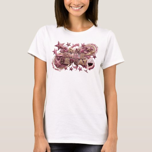 クラシックピンク DRINK SMILE REPEAT Tシャツ (正面)