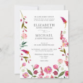 クラシックピンクQRコード水彩花結婚の 招待状 (正面)