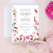 クラシックピンクQRコード水彩花結婚の 招待状
