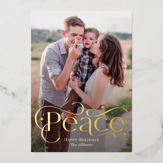 クラシックピースフォイルホリデーフォトカード 箔招待状 (正面)