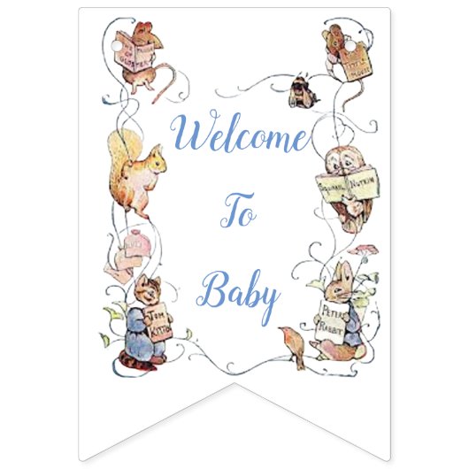 クラシックピーターうさぎ赤ちゃんシャワー バンティングフラッグ (第1の旗)