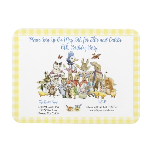 クラシックピーターザラビットバースデーパーティー招待 マグネット (横)