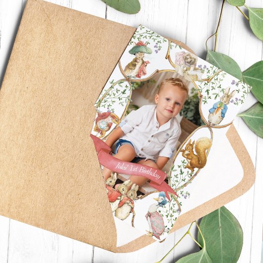 クラシックピーターザラビットビアトリックス誕生日写真 招待状