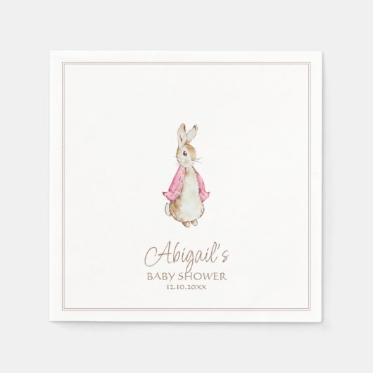 クラシックピーターザラビットピンクの女の子ベビーシャワー スタンダードカクテルナプキン (正面)