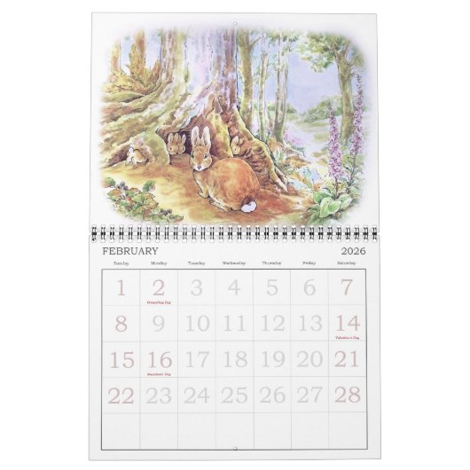 クラシックピーターザラビットベアトリックスポッターヴィンテージ カレンダー (2月 2026)