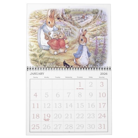 クラシックピーターザラビットベアトリックスポッターヴィンテージ カレンダー (1月 2026)