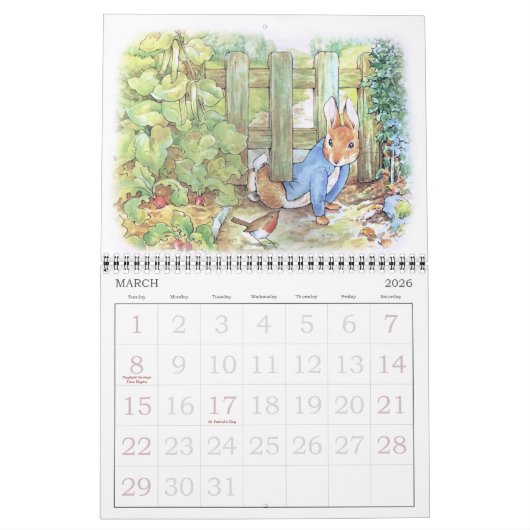 クラシックピーターザラビットベアトリックスポッターヴィンテージ カレンダー (3月 2026)