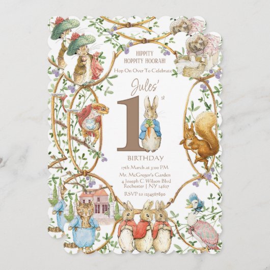クラシックピーターザラビットベアトリックスポッター誕生日 招待状 (正面/裏面)