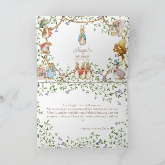 クラシックピーターザラビットベイビーシャワーありがとう車 サンキューカード (内部)