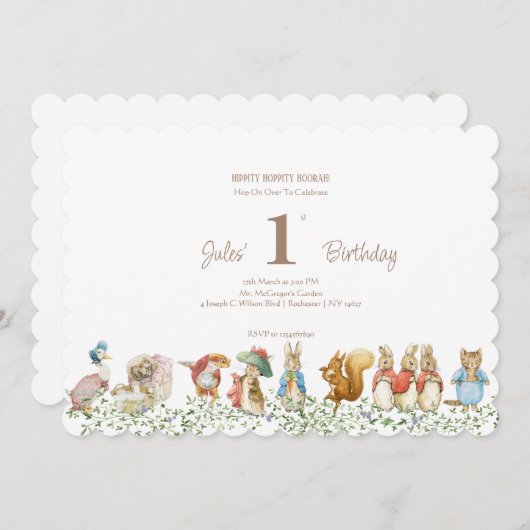 クラシックピーターザラビット誕生日招待状 招待状 (正面/裏面)