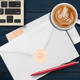 クラシックピーチ千鳥格子のコーラルモノグラム ラウンドシール