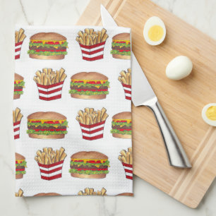 クラシックファストフードペアリングバーガーとフリフランスのーズ キッチンタオル