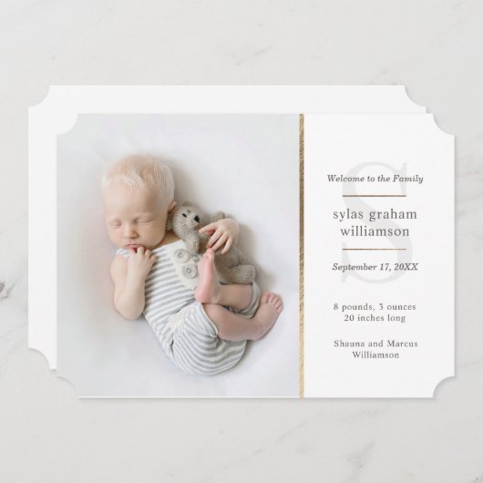 クラシックファミリーイニシャルフォト誕生 案内状 (正面/裏面)