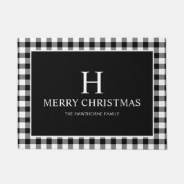 クラシックファミリークリスマスブラックチェック柄 ドアマット