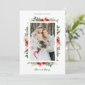 クラシックファンシーChristmas Pointsettiasフレーム写真 サンキューカード (スタンド正面)