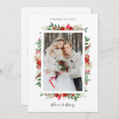 クラシックファンシーChristmas Pointsettiasフレーム写真 サンキューカード (正面/裏面)