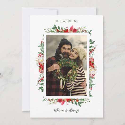 クラシックファンシーChristmas Pointsettiasフレーム写真 招待状 (正面)