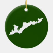 クラシックフィッシャーアイランドロゴオーナメント – 白/緑 セラミックオーナメント (裏面)
