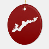 クラシックフィッシャーアイランドロゴオーナメント – 白/赤 セラミックオーナメント (左)
