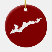 クラシックフィッシャーアイランドロゴオーナメント – 白/赤 セラミックオーナメント (裏面)