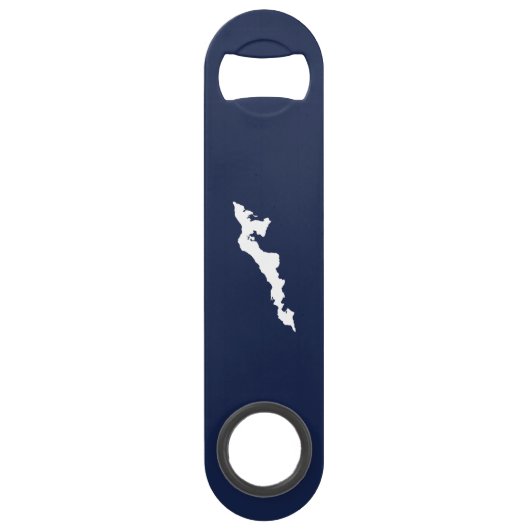 クラシックフィッシャーアイランドロゴボトルオープナー – 海軍 スピード栓抜き (裏面)