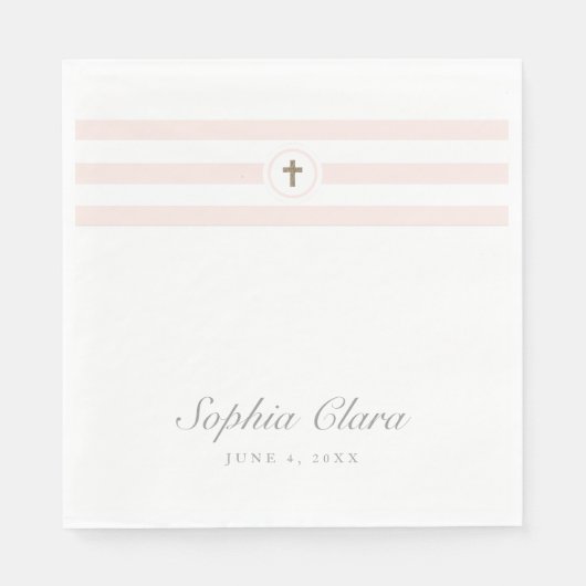 クラシックフェイクストライプ箔クロス洗礼 スタンダードランチョンナプキン (正面)