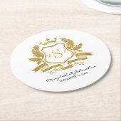 クラシックフェイク金ゴールドクレスト結婚の紙コースター ラウンドペーパーコースター (アングル)