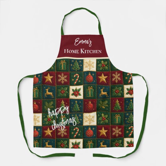 クラシックフェスティバルモチーフのクリスマスパッチワーク エプロン (正面)