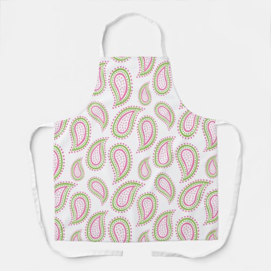 クラシックフェミニンピンクと緑のペイズリーパターン エプロン (正面)