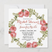 クラシックフェミニンレッドローズリースブライダルシャワー 招待状 (正面)