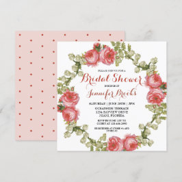 クラシックフェミニンレッドローズリースブライダルシャワー 招待状