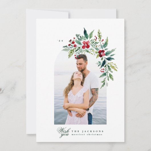 クラシックフォトアーチのフレームモダンリース シーズンカード (正面)