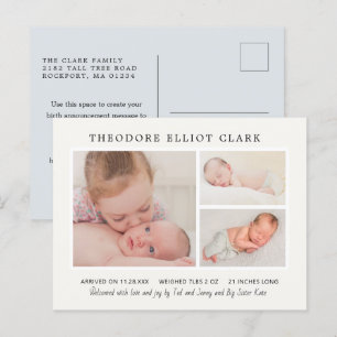 クラシックフォトコラージブルーハンサム男の子誕生安野 ポストカード