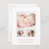 クラシックフォトコラージュピンクベビーガール誕生 案内ポストカード (正面/裏面)