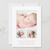 クラシックフォトコラージュピンクベビーガール誕生 案内状 (正面)