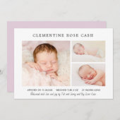 クラシックフォトコラージュピンクベビーガール誕生 案内状 (正面/裏面)