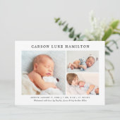 クラシックフォトコラージュブルーハンサム男の赤ちゃん誕生 案内状 (スタンド正面)