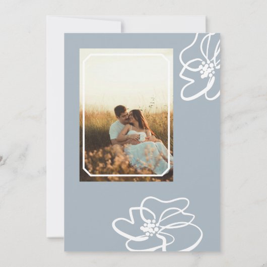 クラシックフォトブルーグレーフローラ結婚式招待状 招待状 (裏面)