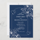 クラシックフォーマルエレガントネイビー結婚ブルー 招待状 (正面)
