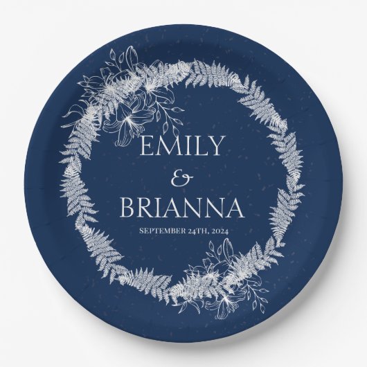 クラシックフォーマルエレガントNavy Blue Nameプレート ペーパープレート (正面)