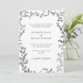 クラシックフォーマルブラックホワイトリーフィーウェディングＱＲコード 招待状 (スタンド正面)